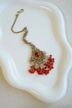 Crystal bead drop tikka with ruby detail, South Asian bridal jewelry