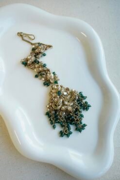 Floral crystal drop tikka with cascading beads, South Asian bridal jewelry