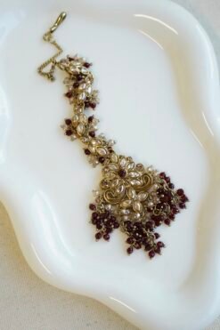Floral crystal drop tikka with cascading beads, South Asian bridal jewelry
