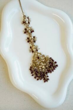 Floral crystal drop tikka with cascading beads, South Asian bridal jewelry