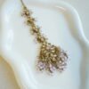 Floral crystal drop tikka with cascading beads, South Asian bridal jewelry