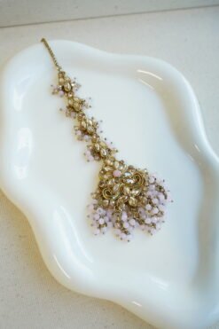 Floral crystal drop tikka with cascading beads, South Asian bridal jewelry