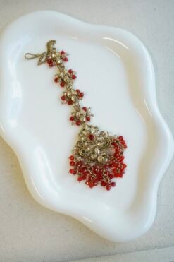 Floral crystal drop tikka with cascading beads, South Asian bridal jewelry