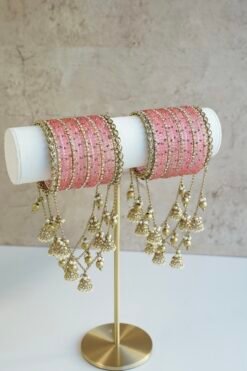 Jhumki connected bangle with hanging charms, South Asian bangle accessory