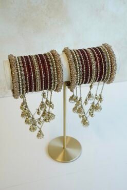 Jhumki connected bangle with hanging charms, South Asian bangle accessory