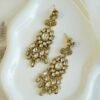 Kundan flower drop earrings with pearl detailing, South Asian festive jewelry