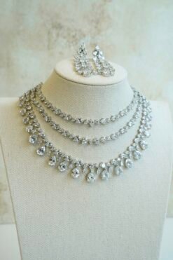 Luxe AD layered necklace set with clear stone detailing, South Asian bridal jewelry