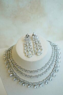 Luxe AD layered necklace set with clear stone detailing, South Asian bridal jewelry