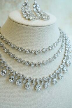 Luxe AD layered necklace set with clear stone detailing, South Asian bridal jewelry