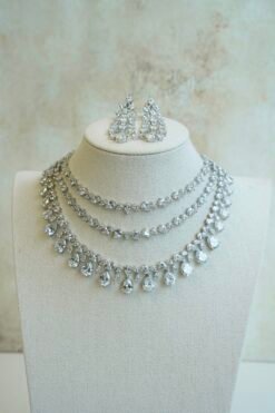 Luxe AD layered necklace set with clear stone detailing, South Asian bridal jewelry