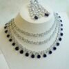 Luxe AD layered necklace set with deep blue and clear stone detailing, South Asian bridal jewelry