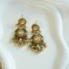 Ridhima kundan chandbali earrings with gold bead and pearl fringe, South Asian festive jewelry