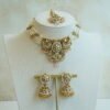 Riya artificial kundan necklace set in mint pink with matching jhumka earrings and tikka, South Asian festive jewelry