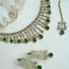 Sarah AD necklace set in green with matching earrings and tikka, South Asian festive jewelry