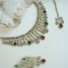 Sarah AD necklace set in multi color with matching earrings and tikka, South Asian festive jewelry