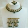 Shalini artificial kundan necklace set in green with statement earrings and tikka, South Asian festive jewelry