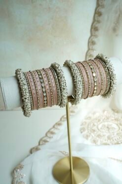 Custom Peach Kundan Bangle Set - One Arm
