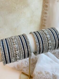 Custom Silver/Blue Bangle Set - Emily