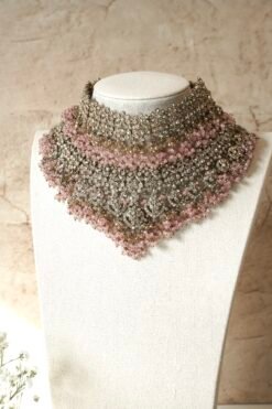 Aafreen double layer bridal necklace set with choker, V-shaped necklace, jhumar, and maang tikka
