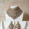Aafreen double layer bridal necklace set with choker, V-shaped necklace, jhumar, and maang tikka