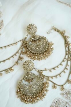 Champagne crystal chandbali sahara earrings with matching tikka