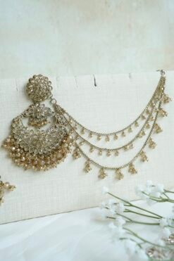 Champagne crystal chandbali sahara earrings with matching tikka