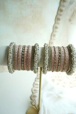 Custom Peach Kundan Bangle Set - One Arm - Image 3