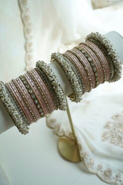Custom Peach Kundan Bangle Set - One Arm - Image 2
