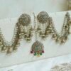 Antique gold Floral Sahara earrings and tikka with pastel stones and pearls