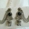 sahara earrings, black jhumka earrings, antique gold earrings, champagne jewelry, statement earrings, indian bridal earrings, south asian jewelry, festive earrings, long dangle earrings, pearl drop earrings, black stone jewelry, ear chain earrings, desi jewelry earrings, indian ethnic earrings, bridal sahara earrings, gold pearl earrings
