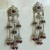 Maroon antique gold layered jhumka drop earrings with pearl detailing