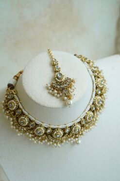 Mahnoor artificial kundan bridal set with choker necklace, jhumka earrings, and tikka