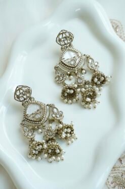 Moti Mahal antique gold pearl jhumka earrings - South Asian bridal jewelry
