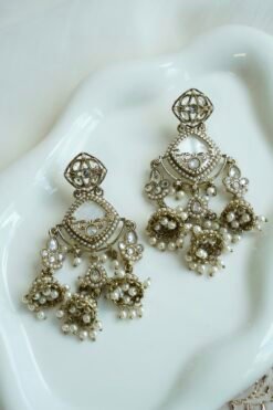 Moti Mahal antique gold pearl jhumka earrings - South Asian bridal jewelry