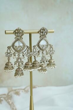 Moti Mahal antique gold pearl jhumka earrings - South Asian bridal jewelry