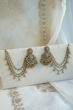 Champagne stone Nazneen bridal set with passa, earrings, nath, and mang tikka