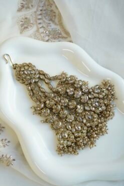 Champagne stone Nazneen bridal set with passa, earrings, nath, and mang tikka