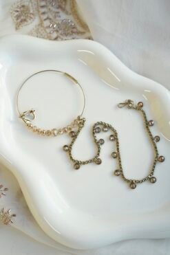 Champagne stone Nazneen bridal set with passa, earrings, nath, and mang tikka