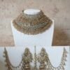 Yalina crystal bridal necklace set with double layer necklace, jhumar, and tikka