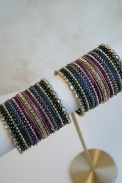 Teal Glass Bangle Set + Teal & Purple Bangle Set (One Hand Each)
