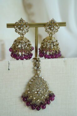 Mahi jhumka earrings and tikka set in magenta