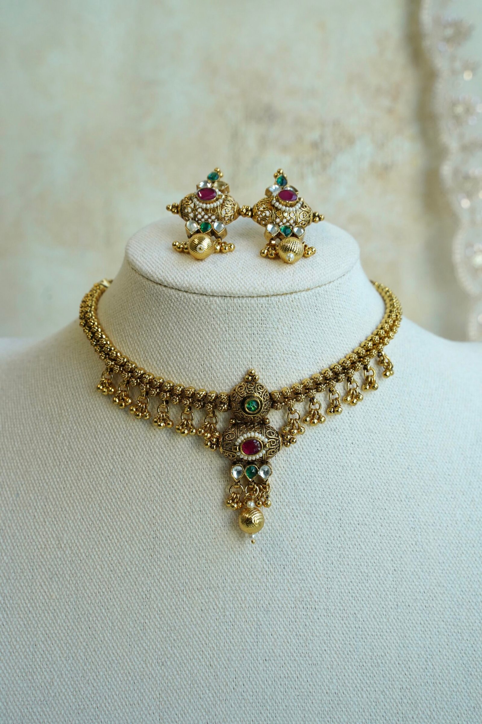 padmini ruby green necklace set