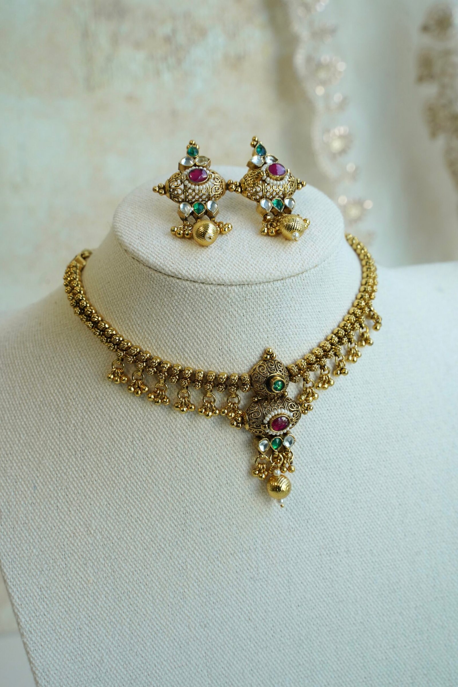 padmini ruby green necklace set