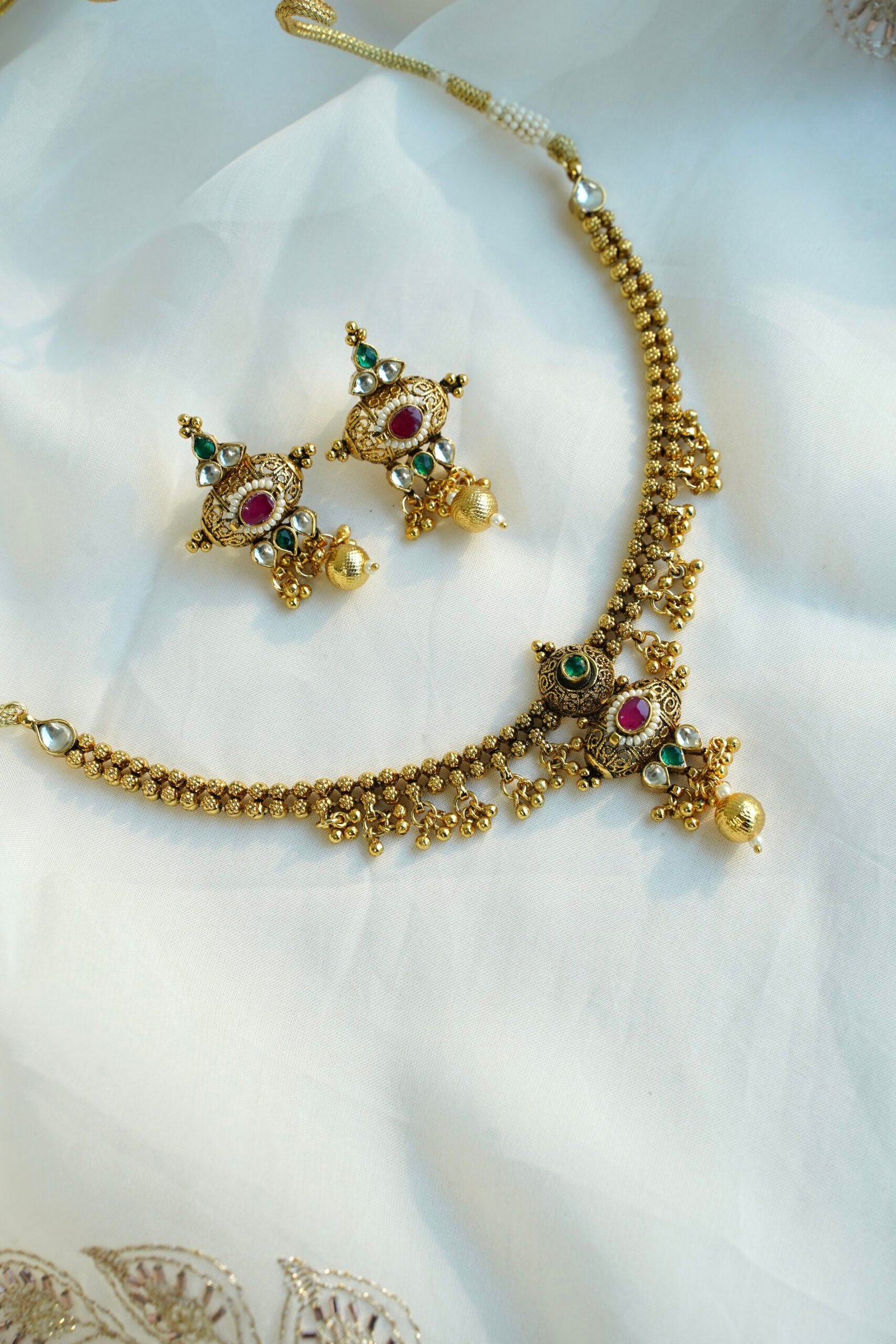 padmini ruby green necklace set